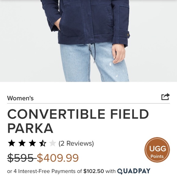 NWT UGG Convertible Field Parka Navy - Picture 3 of 8